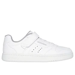 Skechers Boys' Quick Street Low Top Athletic Shoes White 30 Featuring Machine Washable Durale Leather Upper, Stretch Laces, Adaptive Closure, Cushioned Insole