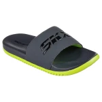 Skechers BOYS' Gambix III Slide Sandals Charcoal 30 Featuring High Gloss SKX Logo Contoured Cushion Footbed Lightweight Summer Footwear for Boys SKU 406550L CCLM - Skechers