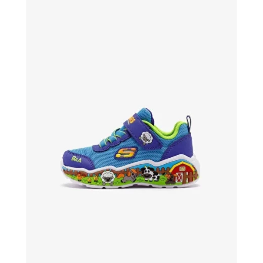Skechers Boys Infants Play Scene Shoes Blue Size 24 Comfortable Mesh Synthetic Upper Stretch Laces Adjustable Instep Strap Playful Midsole Themed Graphics Fun Footwear - Skechers - Image 3