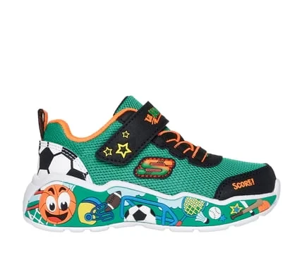 Skechers Boys Infants Play Scene Shoes Green 23 Featuring Mesh and Synthetic Upper Comfort Design with Stretch Laces Adjustable Instep Strap and Playful Themed Midsole Graphics