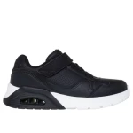 Skechers Boys' Uno Lite 2.0 Fashion Sneakers Black with Duraleather Upper Size 27 Comfort Air Cooled Memory Foam Insole - Skechers