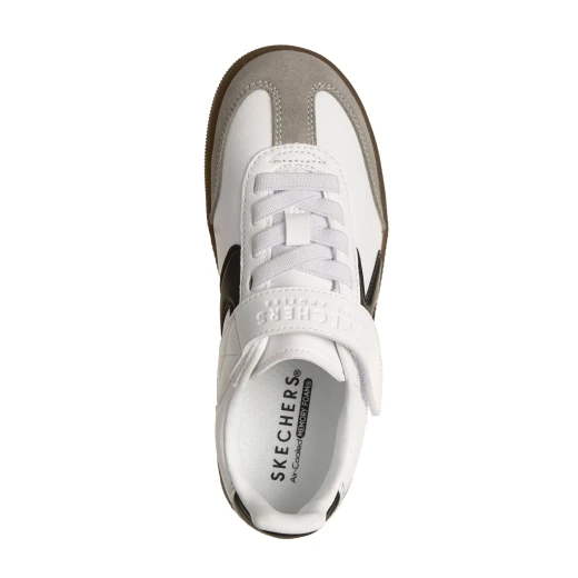 حذاء سنيكرز سكيتشرز هوت شوت فئة الأولاد باللون الأبيض، مقاس 31: تصميم إغلاق متكيف مع جزء علوي صناعي، طبقات جلد سويدي، أربطة مطاطية، ونعل داخلي مريح مبطن للأطفال النشطين - سكيتشرز - Image 4