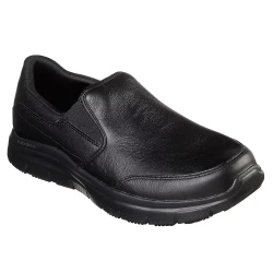 Skechers Men's Flex Advantage SR Bronwood Slip Resistant Work Loafers: Black Leather, Memory Foam Insole, Slip On Design, Size 41, Comfortable and Safe