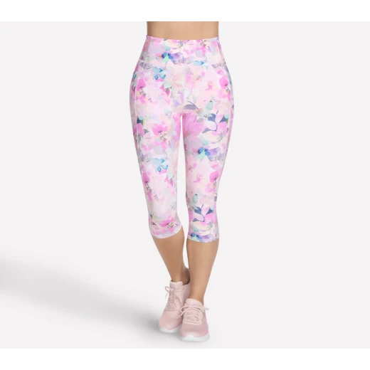 Skechers Women's GoWalk Seascape Floral Capri Legging Activewear High Waisted Athletic Comfort with GOFLEX Moisture Wicking Fabric Chafe Free Seams and Exterior Side Pockets Size L - Skechers - Image 3