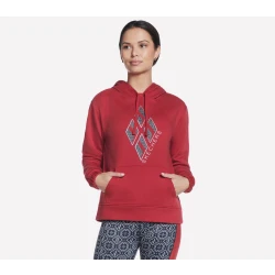 Skechers Diamond Legacy Women's Pullover Hoodie Red XS with Soft Brushed Fleece Fabric, Diamond Legacy Print, Adjustable Drawcord Hood, and Kangaroo Pocket
