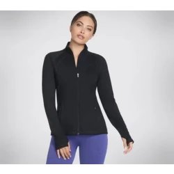 Skechers GO WALK Wear Women's Jacket Black Small Athletic Comfort GO FLEX Fabric Moisture Wicking Thumbhole Detail Zip Pockets Athletic Fit Suitable for Walking 1 Jacket