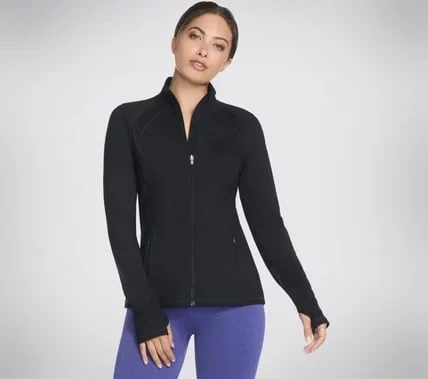 Skechers GO WALK Wear Women's Jacket Black Small Athletic Comfort GO FLEX Fabric Moisture Wicking Thumbhole Detail Zip Pockets Athletic Fit Suitable for Walking 1 Jacket - Skechers - Image 2
