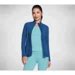 Skechers GO WALK Wear Jacket Women's Athletic Mock Neck Zip Front Long Sleeve 2 Pockets GO FLEX Fabric Navy S Small Comfort Style Thumbhole Detail Lightweight Activewear - Skechers