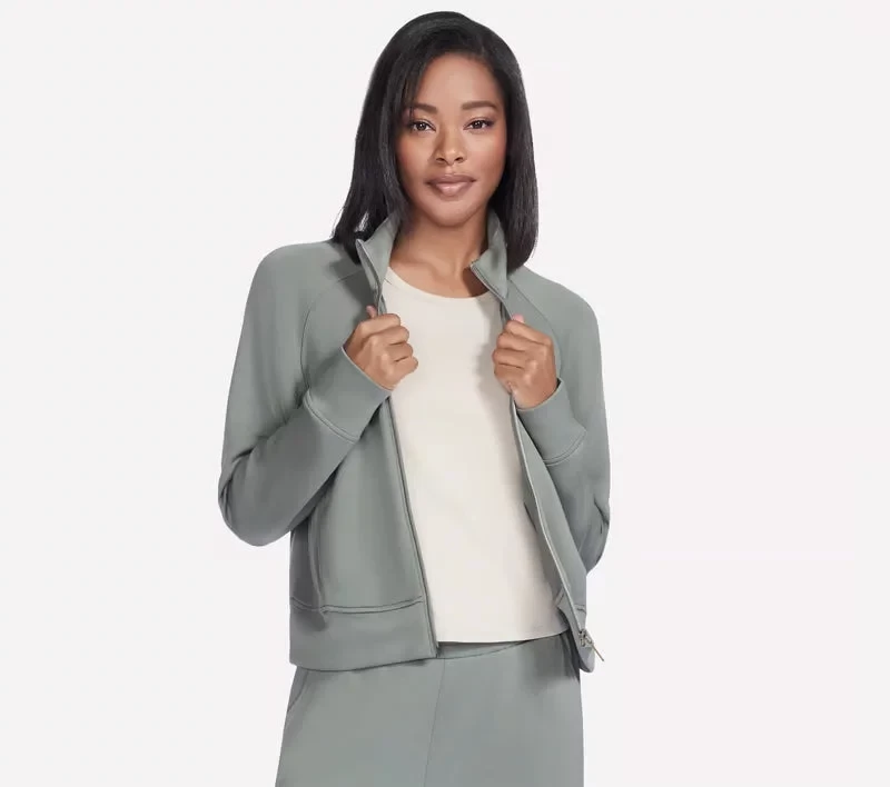 Skechers Women's Cozy Luxe Jacket with SKECHLUXE Fabric: Full Zip Mock Neck, Elastic Cuffs and Band, Princess Seams, and On Seam Pockets, Olive Color, XL Size - Skechers