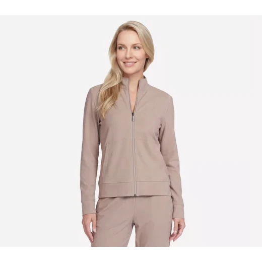 Skechers Women's GO Luxe Rib Everyday Full Zip Jacket, Brushed Back Comfort Stretch Fabric, Breathable Design, Taupe Color, Size Large, Activewear Skechers Women's GO Luxe Rib Everyday Full Zip Jacket, Brushed Back Comfort Stretch Fabric, Breathable Design, Taupe Color, Size Large, Activewear