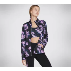 Skechers Women's SkechCloud Winter Bloom Jacket Black Small Size with Soft Knit Fabric, Mock Neck, Zip Front, Long Sleeves and Kangaroo Pocket