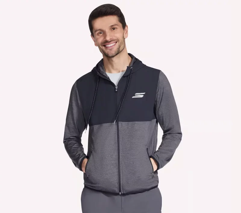 هودي كامل السحاب للرجال من سكتشرز بيرفورمانس هاري كين لعطلة نهاية الأسبوع S رمادي فاحم يتميز بنسيج SKECH KNITS Ultra Go Weekend وغطاء رأس مزدوج الطبقات وجيب كنغر 169 - سكيتشرز