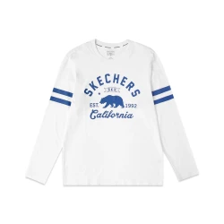 Skechers Men's Long Sleeve Tee Shirt White Cotton 100% Cotton Fabric Design Details Comfort Wear Size Medium Long Lasting Style