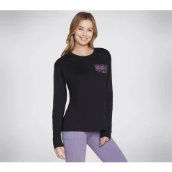 Skechers Women's Spirit Longsleeve Tee Black Athletic Shirt for Active & Casual Wear, Medium Size, Crew Neck Design, Breathable Fabric, SKU LT10-BLK, Comfortable Fit