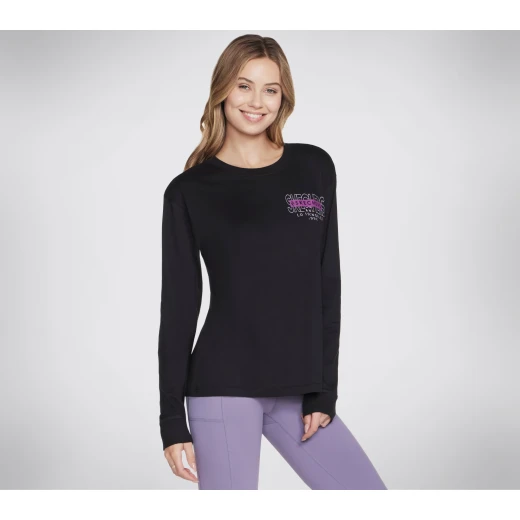 Skechers Women's Spirit Longsleeve Tee Black Athletic Shirt for Active & Casual Wear, Medium Size, Crew Neck Design, Breathable Fabric, SKU LT10-BLK, Comfortable Fit - Skechers - Image 2