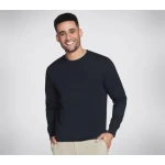 Skechers Men's Skech Jersey Max Long Sleeve Tee Shirt 100% Organic Cotton Crewneck Black Color Ribbed Collar and Sleeve Cuffs Small Size LT103 WTNT Model - Skechers