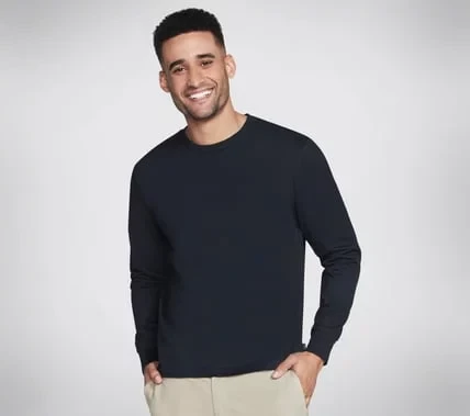 Skechers Men's Skech Jersey Max Long Sleeve Tee Shirt 100% Organic Cotton Crewneck Black Color Ribbed Collar and Sleeve Cuffs Small Size LT103 WTNT Model Skechers Men's Skech Jersey Max Long Sleeve Tee Shirt 100% Organic Cotton Crewneck Black Color Ribbed Collar and Sleeve Cuffs Small Size LT103 WTNT Model