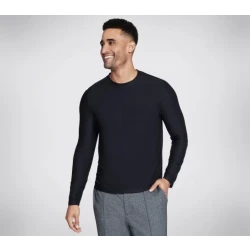 Skechers GO DRI All Day Long Sleeve Tee Black Men's Athletic Shirt Moisture Wicking Quick Drying Fabric Crewneck Flatlock Seams Size Small for Optimal Comfort and Performance