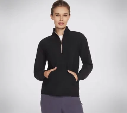 Skechers Go Luxe Rib 1/4 Zip Women's Black Pullover, Mock Neck, Size Medium Skechers Go Luxe Rib 1/4 Zip Women's Black Pullover, Mock Neck, Size Medium