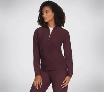 Skechers GO LUXE Rib 1/4 Zip Women's Pullover Wine Small with Soft GO LUXE Fabric Long Sleeves Mock Neck and Kangaroo Pocket Essential for Comfort Size S - Skechers - Image 2