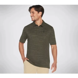 Skechers Men's GODRI On the Road Polo Shirt Athletic Tech 100% Breathable Ultra Flight Fabric with Flatlock Seams and Vented Hem in Olive Green, Available in Size Small