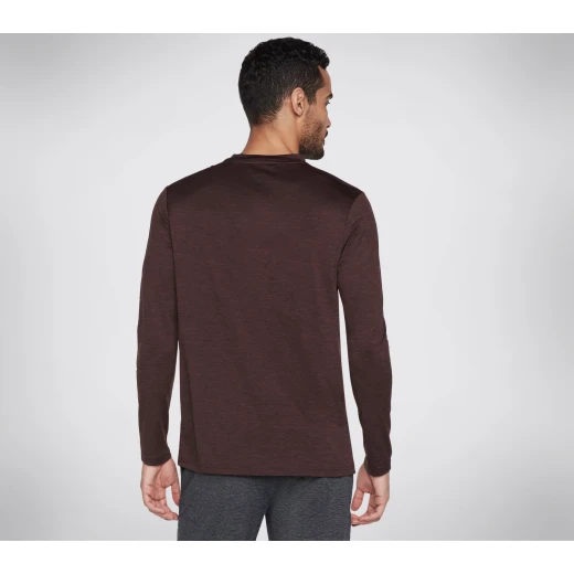Skechers GO DRI® On the Road Long Sleeve Knit Tee Athletic Shirt for Men with Ultra Flight Fabric Crewneck & Flatlock Seams Size L Burgundy - Skechers - Image 4