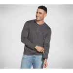 Skechers Men's GOknit Pique Henley Charcoal Long Sleeve Shirt M Classic Fit Button Up 100% Cotton Blend Fabric Soft Comfortable Apparel - Skechers