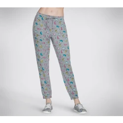 Skechers BOBS Purrfect Terry Pretty Kitty Jogger Women's Apparel Grey M featuring an allover 'Pretty Kitty' print, front pockets, and an elastic waistband. Comfortable and stylish!