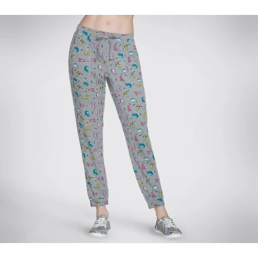 Skechers BOBS Purrfect Terry Pretty Kitty Jogger Women's Clothing with Allover Print, Front Pockets, Elastic Waistband and Self Ties, Size XL, Grey Color - Skechers - Image 2