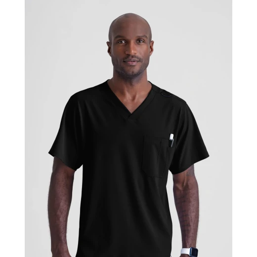 Skechers Men's Crossover V Neck Scrub Top Black Medium 1 Pocket 4 Way Stretch Fabric Performance Medical Apparel - Skechers - Image 2