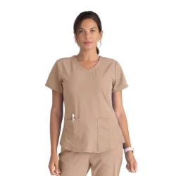 Skechers Breeze V Neck Scrub Top Beige Small Comfortable Medical Uniform