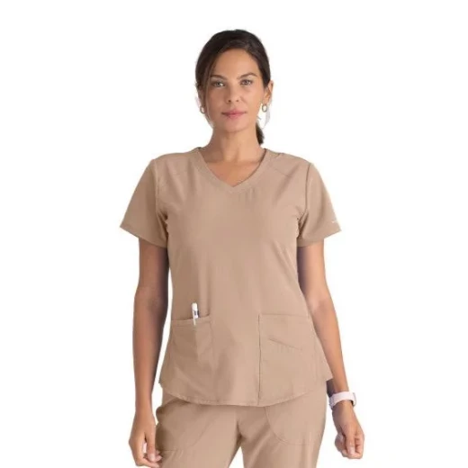 Skechers Breeze V Neck Scrub Top Beige Small Comfortable Medical Uniform - Skechers - Image 2