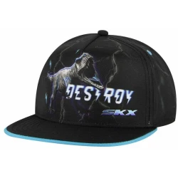 Skechers Dino Destroy Baseball Cap Black O/S Adjustable Fit, Dinosaur Graphic, Embroidered Logo, Breathable Fabric, Casual Streetwear Style, Unisex, One Size Fits All