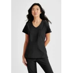 Skechers by Barco Women's 1PKT VNK Tuck In Scrub Top with Flared Hem and Shoulder Loop in Black Size Large. Made from Recycled Plastic Bottles for Moisture Wicking Comfort - Skechers