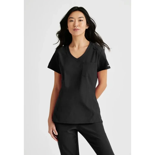 Skechers by Barco Women's Scrub Top V Neck Black XL Recycled Fabric - Skechers - Image 2