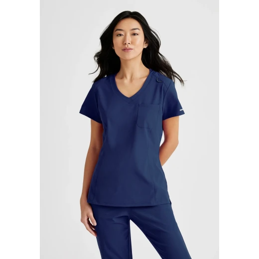 Skechers by Barco Women's V Neck Scrub Top Navy XS, Moisture Wicking, 1 Pocket - Skechers - Image 2