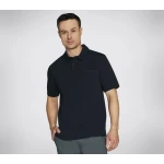 Skechers Men's Skech-Breeze Slub Polo Shirt Black Small 100% Organic Cotton Short Sleeve 3-Button Placket Chest Pocket Eco-Friendly Comfort - Skechers