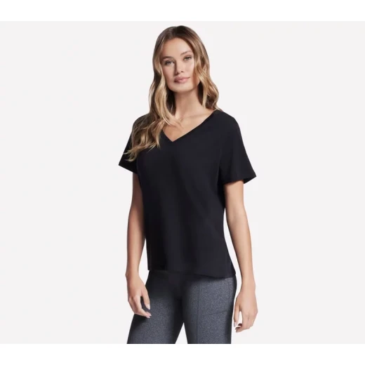 Skechers Go Dri Pima V Neck Tee Women's Black Medium Short Sleeve - Skechers - Image 2