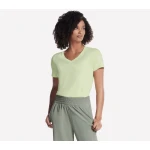 Skechers Go Dri Pima V Neck Tee for Women Lime Green Size Large Ultra Soft Breathable 100% Cotton Short Sleeve Shirt - Skechers