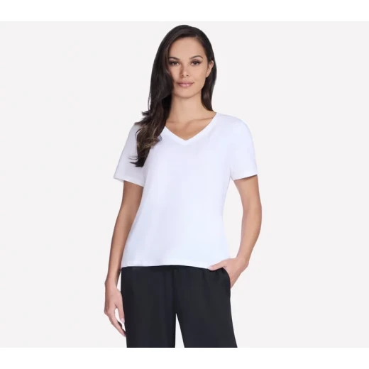 Skechers Go Dri Pima V Neck Tee Women's White Short Sleeve Shirt Skechers Go Dri Pima V Neck Tee Women's White Short Sleeve Shirt