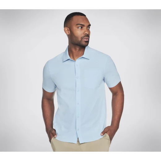 قميص سكيتشرز جو ووك اير للرجال بأكمام قصيرة أزرق فاتح يتميز بنسيج SKECHWEAVE Air مع جيب على الصدر وياقة كلاسيكية مقاس S قميص سكيتشرز جو ووك اير للرجال بأكمام قصيرة أزرق فاتح يتميز بنسيج SKECHWEAVE Air مع جيب على الصدر وياقة كلاسيكية مقاس S
