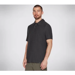 Skechers GO DRI All Day Polo Shirt for Men Black Color Recycled Fabric Short Sleeve 3 Button Placket Size M Comfortable Stylish Athletic Wear Performance Apparel SKU TP59 BKCC