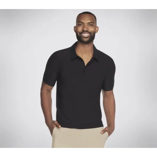 Skechers Men's GO DRI® All Day Solid Polo Shirt in Black. Featuring Soft, Lightweight Jersey Fabric, Short Sleeves, Self-Standing Collar, and a 3-Button Placket. Size S. - Skechers - Image 2