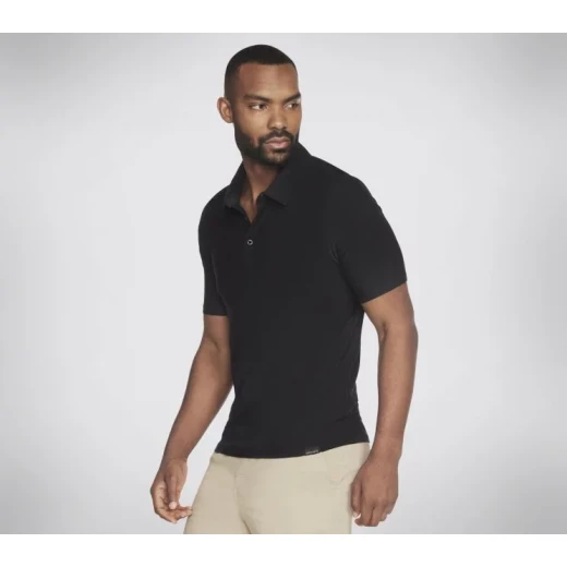 Skechers Men's GO DRI® All Day Solid Polo Shirt in Black. Featuring Soft, Lightweight Jersey Fabric, Short Sleeves, Self-Standing Collar, and a 3-Button Placket. Size S. - Skechers - Image 5
