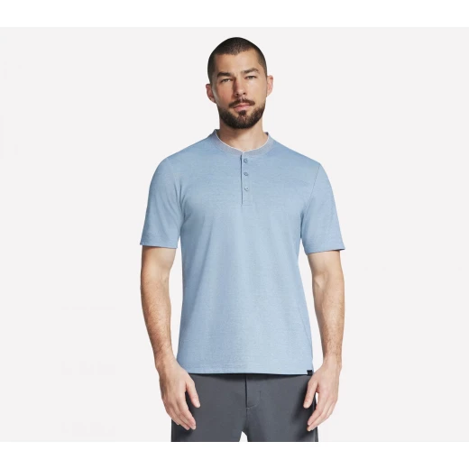 Skechers Men's Off Duty Short Sleeve Henley T Shirts Blue Size Large Featuring Recycled Cotton Blend GO DRI Pique Fabric with a Flat Knit Tipped Collar and 3 Button Placket - Skechers - Image 5