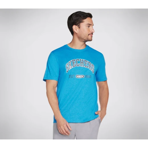 Skechers Men's Prestige T Shirt Blue Small Size Cotton Poly Blend Crewneck Short Sleeve Tee Collegiate Style with Skechers 'Alma Mater' Graphic - Skechers - Image 3