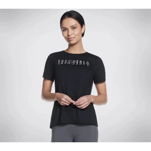 Skechers Women's Diamond Legacy Tee Black Short Sleeve Top Classic Round Neck Highly Flexible Design Size S Women's Apparel SKU TS2 BLK Comfortable for Everyday Wear 100% Authentic