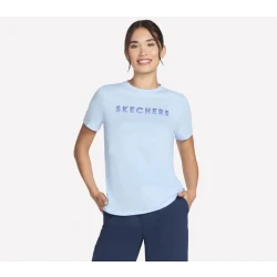 تي شيرت سكيتشرز نسائي بأكمام قصيرة متدرج اللون أزرق مقاس S نسيج SKECH JERSEY
