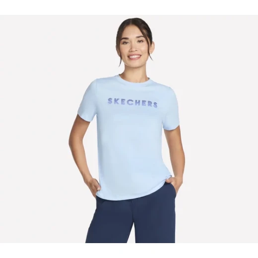 تي شيرت سكيتشرز نسائي بأكمام قصيرة متدرج اللون أزرق مقاس XL نسيج SKECH JERSEY - سكيتشرز - Image 4