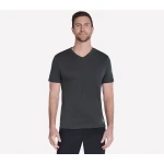 Skechers Men's GO DRI Pima Signature V Neck Short Sleeve Tee Shirt Ultra Breathable Soft Comfort Moisture Wicking Grey Size Small Athletic Wear 100% Cotton - Skechers